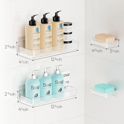 Miniatura 8 de Sotfamily Organizador de Ducha Transparente, Estantes de Ducha de Acrílico Montados en la Pared con Jabonera y Almohadillas Adhesivas