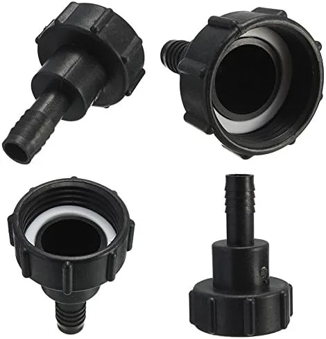 Miniatura 5 de Adaptador de drenaje de tanque IBC de 1/2 pulgada con tapa roscada Conector de manguera de jardín Adaptador de montaje negro