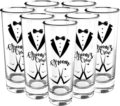 Vasos de chupito de regalo para padrinos de boda de 8 a 2 onzas, incluye 1 equipo de novio 7, regalos de despedida de soltero de boda Tripulación