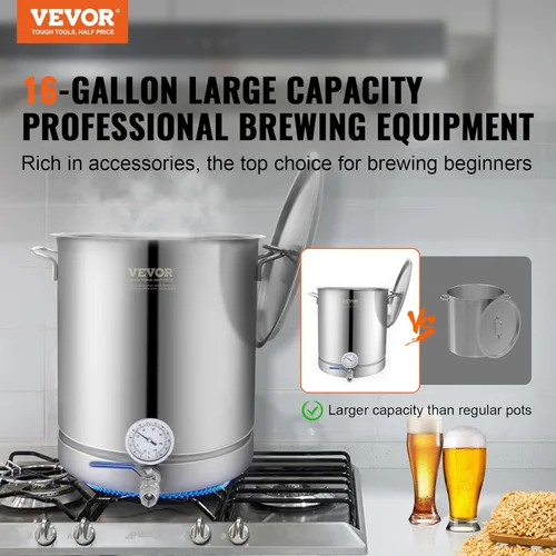 Miniatura 2 de VEVOR Hervidor de cerveza de 16 galones, olla de acero inoxidable, olla para elaboración de cerveza con filtro y bandeja de filtro, parte inferior
