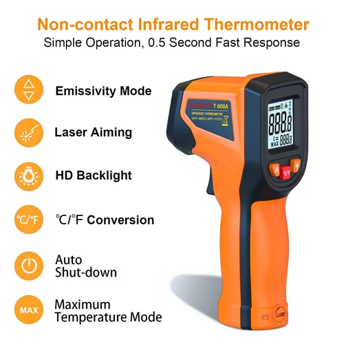 Miniatura 8 de Pistola de Termómetro Infrarrojo Digital Mejorada -58°F~1112°F, Pistola de Temperatura Láser de Calor Portátil Sin Contacto, Termómetro IR Pistola