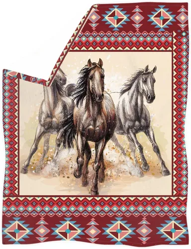 Miniatura 2 de CLOHOMIN Manta de animales de caballo nativo americano para cama, sofá, viajes, azteca, navajo, silla de montar del suroeste, manta de felpa