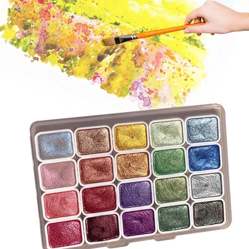 Miniatura 8 de Juego de pintura de acuarela de 20 colores, mini pintura de acuarela que cambia de color 2026, juego de pinturas de acuarela metálicas, caja