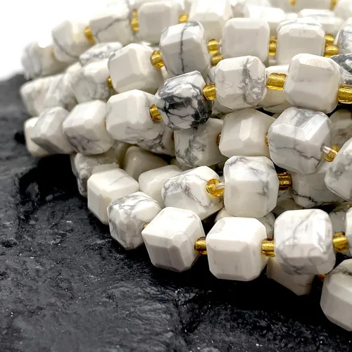 Miniatura 3 de ABCGEMS Cuentas de howlita blanca California (una técnica de corte revolucionaria aporta un aspecto más dinámico a un cubo tradicional) piedra
