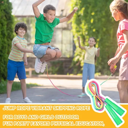Miniatura 5 de Leyndo Paquete de 100 cuerdas de saltar arcoíris de nailon para niños, cuerda de saltar vibrante para niños y niñas, diversión al aire libre