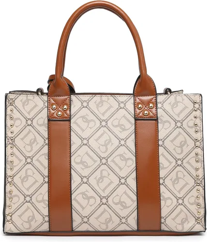 Miniatura 4 de Dasein - Bolsos y carteras de mano para mujer, set de bolso tipo bandolera con asa superior, 3 piezas Beige monograma