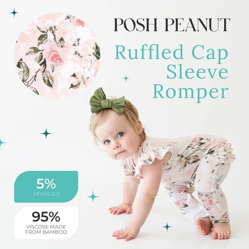 Miniatura 9 de Posh Peanut Mameluco de manga casquillo con volantes para bebé, ropa para niñas recién nacidas, pijama de una pieza para niños, viscosa suave