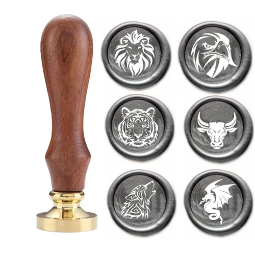 Miniatura 18 de Sellos de cera de sellado de patrones de animales, sellos de cobre y empuñadura de madera, kit de sellos de cera para sobres de tarjetas, embalaje
