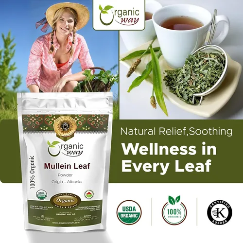 ORGANIC WAY Polvo de hoja de gordolobo (Verbascum thapsus) – Cosecha silvestre europea | Certificado orgánico y Kosher | Vegano, sin OMG y sin