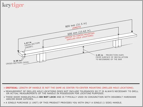 Miniatura 2 de Manija de puerta negra mate de 32 pulgadas de largo, de 1 cara, moderna manija de puerta delantera de acero inoxidable para puertas de vidrio