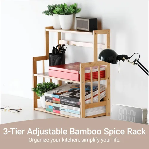 Miniatura 3 de Estante de bambú para especias de 3 niveles, organizador de encimera de cocina, estante ajustable para hierbas, frascos y botellas