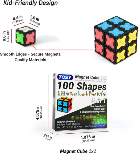 Miniatura 7 de TOSY Magnet Cube 2x2 - 8 Bloques, Juguete 2 en 1: Cubo de Rompecabezas 2x2x2 y Cubo Infinito Personalizable, Luminoso, Regalo para Relleno de Medias