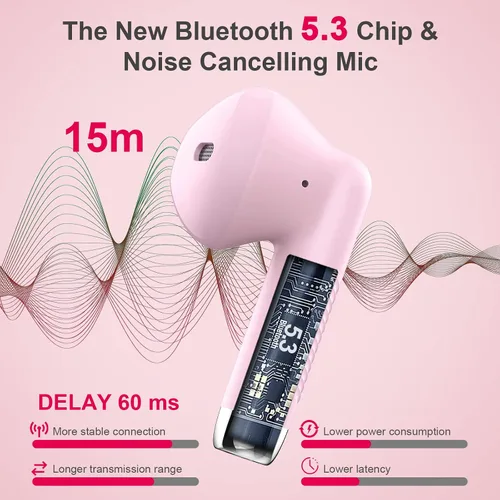 Miniatura 2 de Auriculares inalámbricos, auriculares Bluetooth 5.4 con graves estéreo, auriculares Bluetooth en el oído con cancelación de ruido y micrófono