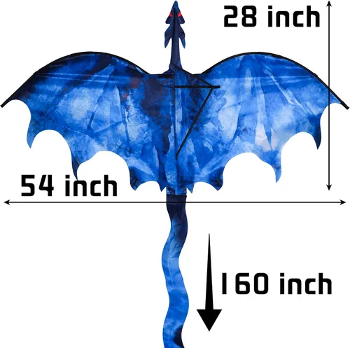 Miniatura 3 de Ice Dragon - Cometa enorme de 54 pulgadas para niños y adultos, cuerda de una sola línea fácil de volar con cola de 160 pulgadas para viajes a