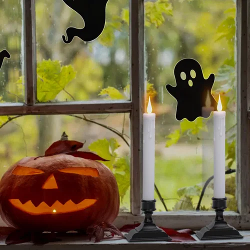 Miniatura 6 de GenSwin Velas de Ventana que Funcionan con Batería con Temporizador, Velas Cónicas sin Llama, Candelabros Cónicos LED para Ventana Negros