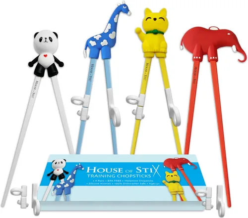 Palillos de entrenamiento para niños pequeños, niños y adultos con 4 pares de ayudantes de dedos extraíbles, diseño de animales, sin BPA, aptos para