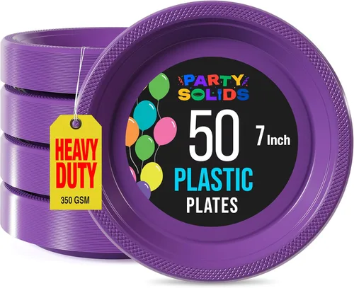 Miniatura 23 de Exquisite Party Solids - Platos de plástico naranja para suministros de fiesta, platos desechables de 10 pulgadas, 50 piezas, juego de vajilla