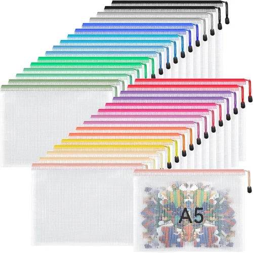 Miniatura 8 de Umriox Bolsas de malla con cremallera, A3+A4+A5, (6 colores, 18 paquetes), bolsas transparentes con cremallera, bolsas impermeables con cremallera