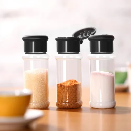 Miniatura 4 de Geiserailie 6 saleros y pimenteros de plástico con tapa, recipientes transparentes de 3.5 onzas, dispensador a prueba de humedad para almacenamiento