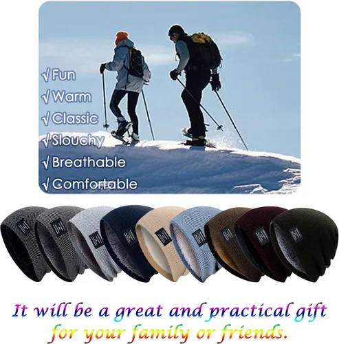 Miniatura 7 de HiRui Gorros de invierno para hombres y mujeres, gorro de punto con forro polar cálido y holgado