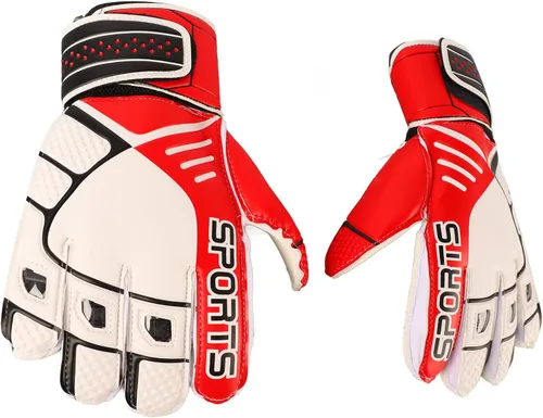 Miniatura 4 de Dioche Guantes de portero de fútbol de látex antideslizantes para adultos, color rojo, guantes de portero de goma de primera calidad con diseño