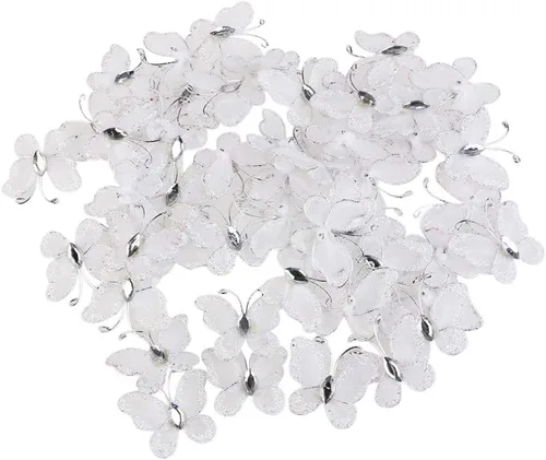 Miniatura 12 de NUOBESTY 50 alas de nailon de organza con purpurina de malla con purpurina para decoración de mariposas, gema decorativa con purpurina para mesa