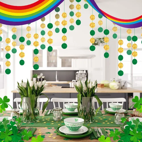 Miniatura 3 de Decoración de techo de arco iris para el día de San Patricio, decoración de techo con decoración de techo de nube de arco iris colgante con monedas
