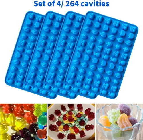 Miniatura 4 de Sidosir 4 piezas de moldes de gomitas de fruta gomosas, moldes de gomitas de caramelo de silicona antiadherentes con 2 cuentagotas