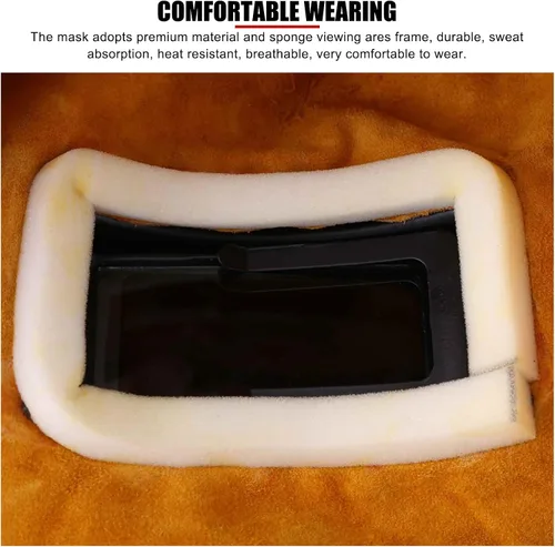 Miniatura 3 de Casco de soldadura de cuero de vaca dividido, con lente abatible, casco ajustable, capucha de soldadura de cuero de grano dividido resistente al