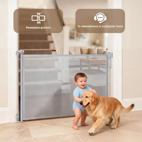 Miniatura 8 de SPACEANY Puerta de seguridad retráctil para bebés o puerta de malla para perros, puerta de malla retráctil portátil y duradera, fácil de usar