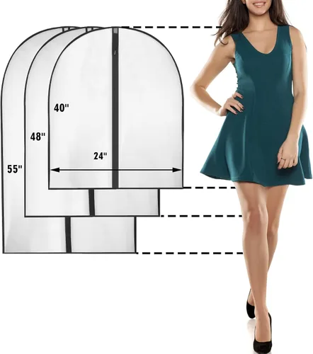 Miniatura 23 de Bolsas de ropa de 50 pulgadas para colgar ropa, fundas transparentes a prueba de trajes con refuerzos de 4 pulgadas para almacenamiento en armario