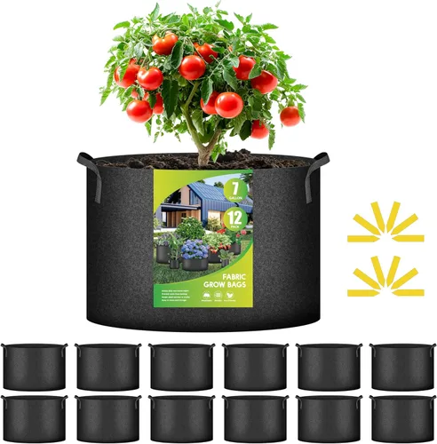 Miniatura 14 de iPower Paquete de 12 bolsas de cultivo de 1 galón, macetas de tela no tejida de aireación gruesa resistente con asas de nailon y 12 etiquetas