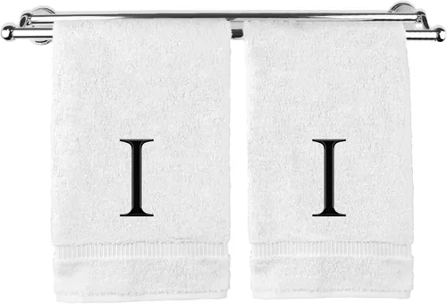 Miniatura 62 de Toalla de mano monogramada, regalo personalizado, juego de 2 - Toalla bordada con letra de bloque dorada - Extra absorbente 100% algodón turco