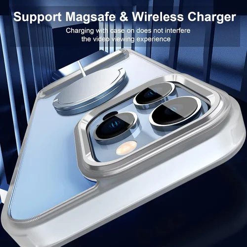 Miniatura 5 de DOB SECHS Funda transparente de metal con función atril diseñada para iPhone 13 Pro, con botón de aleación de aluminio, soporte de 3 vías