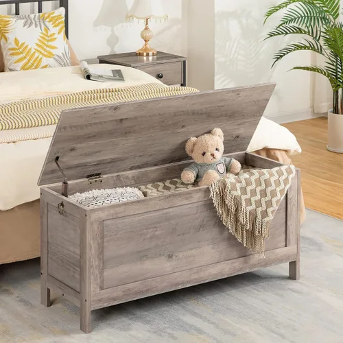 Miniatura 2 de HOOBRO Caja de juguetes, baúl de almacenamiento de aspecto de madera retro con bisagra de seguridad, banco de almacenamiento de entrada soporta 220