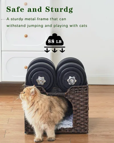 Miniatura 3 de SETVSON Camas para Gatos de Interior Casa de Gatitos, Cueva de Gato de Ratán Tejido a Mano Cubo para Mascotas, Casas Grandes para Gatos, Una Marrón