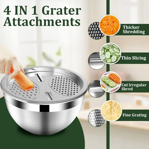 Miniatura 5 de Nicdiet Juego de tazones para mezclar con tapas, 16 cuencos de acero inoxidable, cuencos de almacenamiento anidables para cocina con tazón
