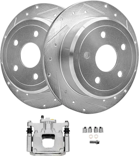 Miniatura 18 de Detroit Axle - Rotores de freno traseros perforados y ranurados + Reemplazo de calibrador de freno de disco trasero derecho para Acura TL Honda