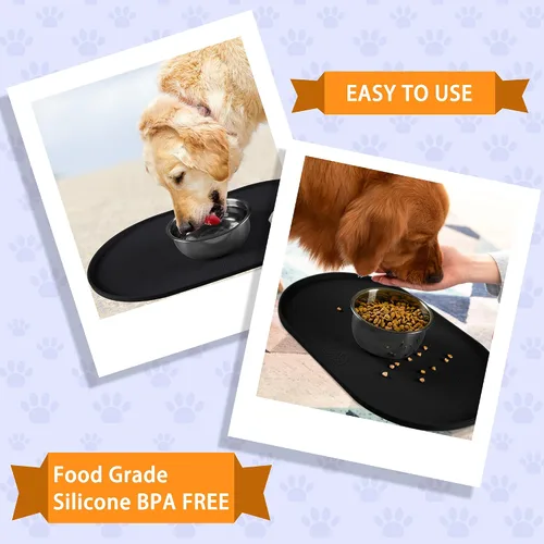 Miniatura 7 de Estera de Comida para Perros 100% Impermeable de 1.27 cm de Borde Elevado, Libre de BPA, de Silicona, para Perros y Gatos, Protege los Pisos, Arena