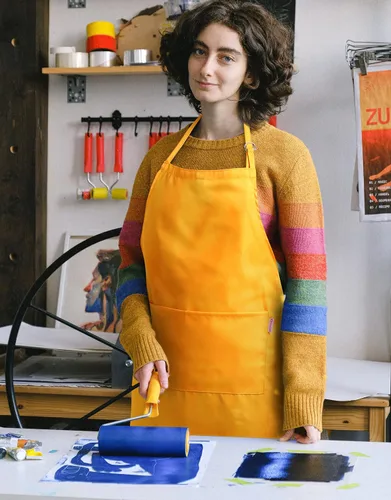 Miniatura 6 de Delantal amarillo naranja para mujer con bolsillos Delantal ligero y ajustable