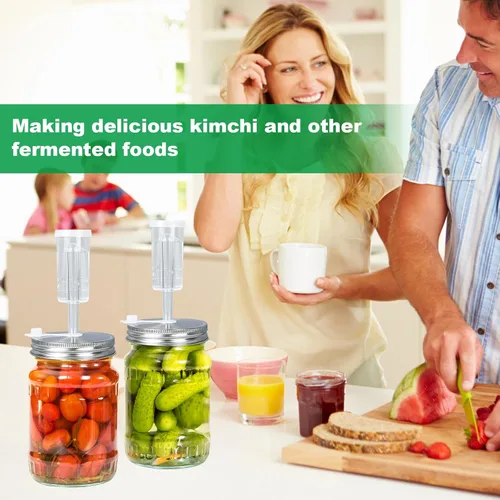 Miniatura 6 de Kit de fermentación – 2 tapas mejoradas y 2 pesos de vidrio para tarros Mason de boca ancha de 3.386 in, fabricación y almacenamiento de chucrut