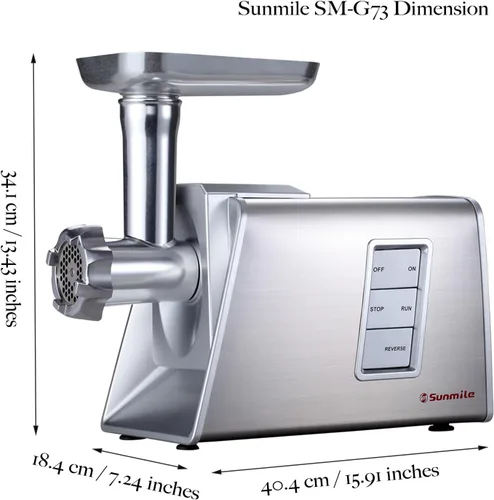Miniatura 9 de Sunmile SM-G73 - Picadora eléctrica de carne y embutidora de salchichas, 1000 W máx. con cuchilla de corte de acero inoxidable y 3 placas de corte