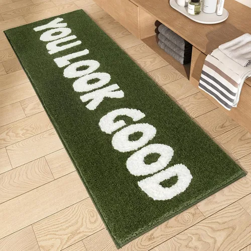 Miniatura 10 de Alfombra de baño con texto en blanco y negro con texto en inglés "You Look Good", divertida y bonita, decoración de baño, pequeña, fresca
