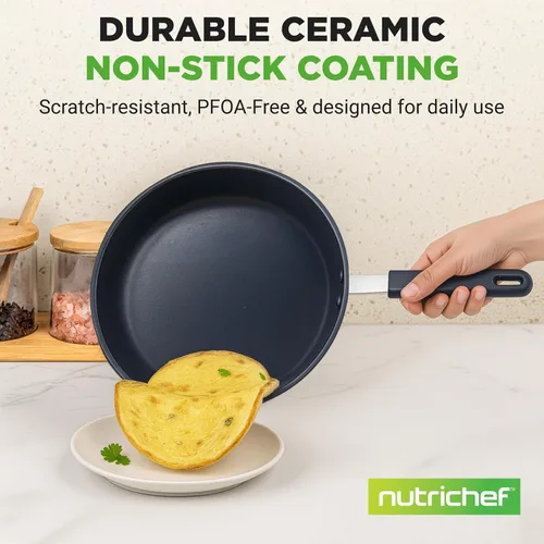 Miniatura 3 de NutriChef Sartén antiadherente con revestimiento de cerámica de 10 pulgadas, sartén de aluminio con mango de silicona, resistente a las manchas