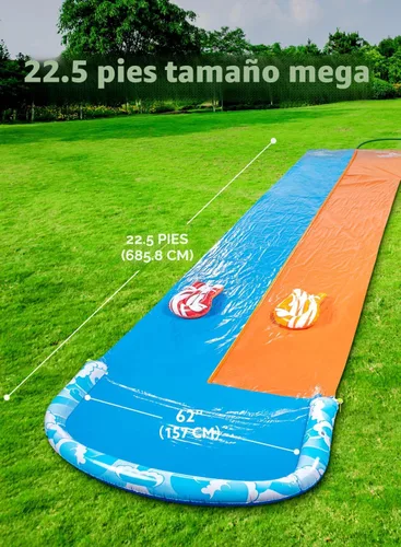 Miniatura 2 de JOYIN - Toboganes de agua de 22.5 pies y 2 tablas de bodyboard, tobogán de agua para césped, juguete de verano con rociador integrado para patio