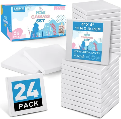 ESRICH Mini lienzos para pintar, lienzos de 4x4 pulgadas en paquete de 24 unidades, lienzo cuadrado pequeño de 2/5 pulgadas de perfil, lienzos en