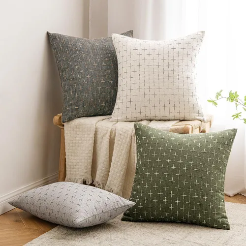Miniatura 106 de MIULEE - Juego de 2 fundas de almohada decorativas de lino de arpillera navideñas, modernas, estilo campestre, rústicas, tejidas, con textura