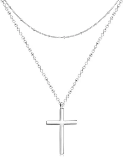 Miniatura 8 de Ovian Collar de cruz lateral para mujer, chapado en oro de 18 quilates, acero inoxidable, gargantilla religiosa cristiana