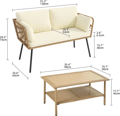Miniatura 2 de YITAHOME Juego de muebles de patio de 2 piezas, sofá biplaza de mimbre para todo tipo de clima con cojines gruesos y mesa de ratán, juego