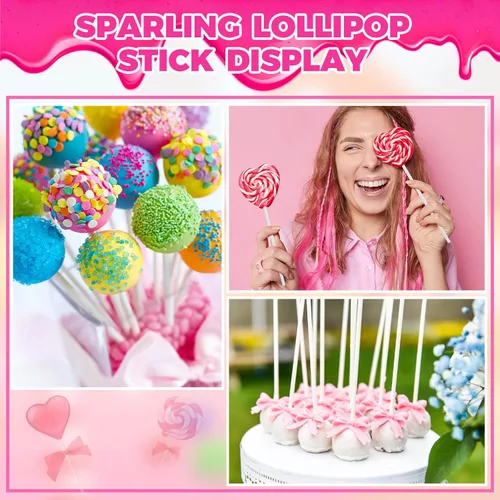 Miniatura 4 de 300 piezas de palitos para pastel pop y envolturas, palitos para pastel pop de 15 cm con lazos para caramelos, chocolates, galletas y dulces
